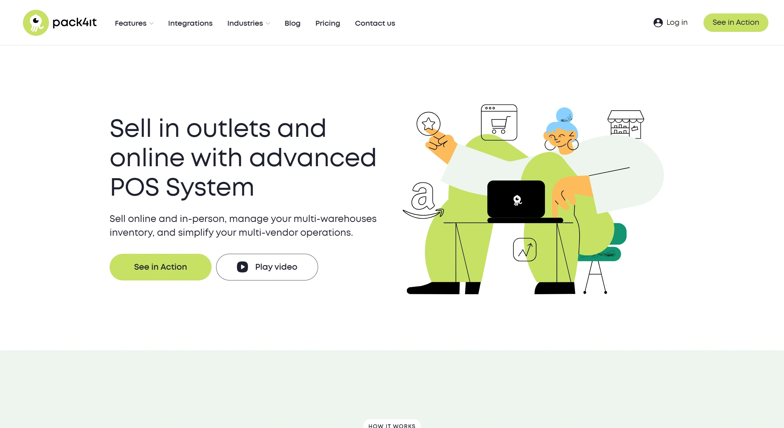Pack4it Секция «Первый экран» с сайта https://pack4it.com/, тематика — SaaS, цвета — Белый, Желтый, стиль — Корпоративный, Минимализм, типографика — Без засечек