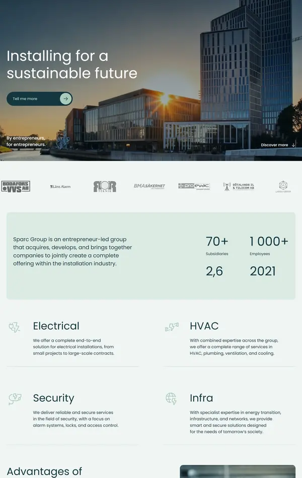 Главная Sparc Group, тематика — Строительство, цвета — Белый, Черный, Серый, стиль — Корпоративный, типографика — Без засечек