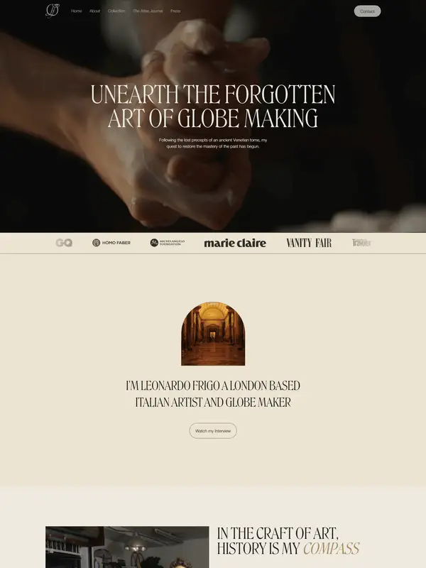 Главная Leonardo Frigo, тематика — Другое, цвета — Белый, Черный, Серый, стиль — Классический, Минимализм, типографика — С засечками, Без засечек