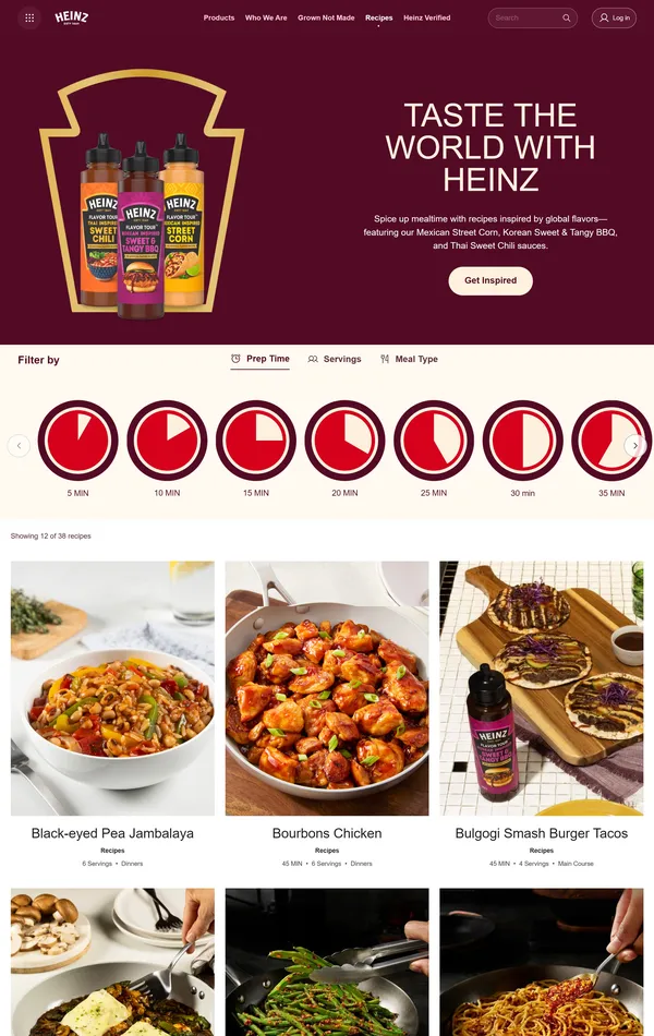 Блог Heinz, тематика — Еда и напитки, цвета — Белый, Черный, Серый, Коричневый, стиль — Корпоративный, типографика — Без засечек