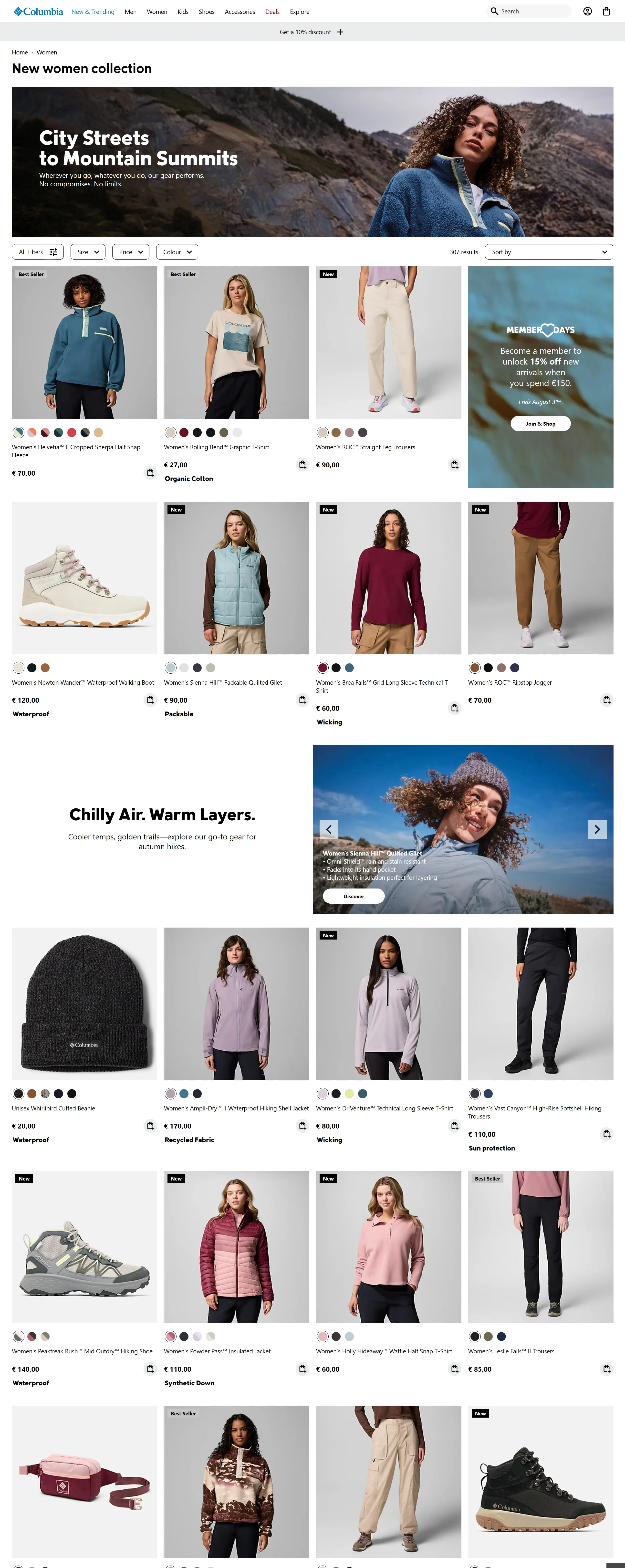 Каталог Columbia, тематика — Интернет-магазин, Одежда, цвета — Белый, Серый, стиль — Корпоративный, типографика — Без засечек