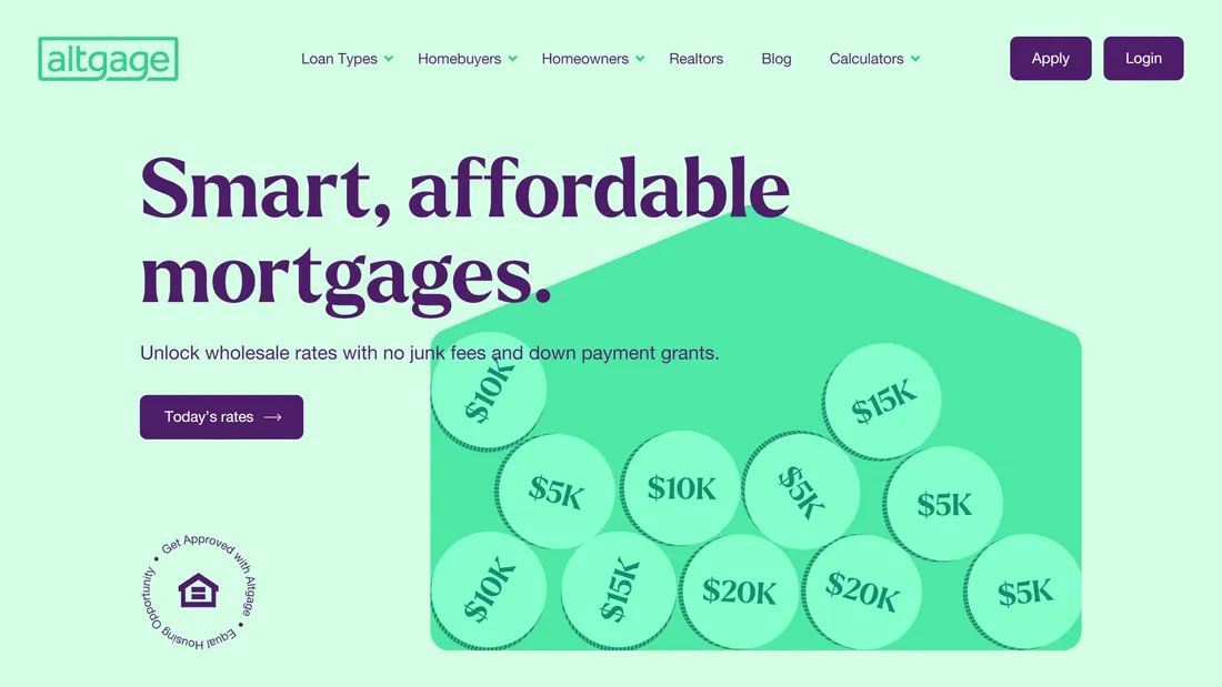 Секция «Первый экран» с сайта https://www.altgage.com/, тематика — Финансы, цвета — Белый, Серый, стиль — Типографика, типографика — Без засечек