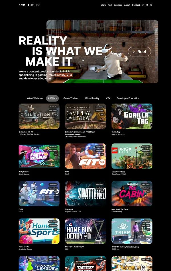 Главная Scout House, тематика — Дизайн, цвета — Черный, Серый, стиль — Корпоративный, типографика — Без засечек