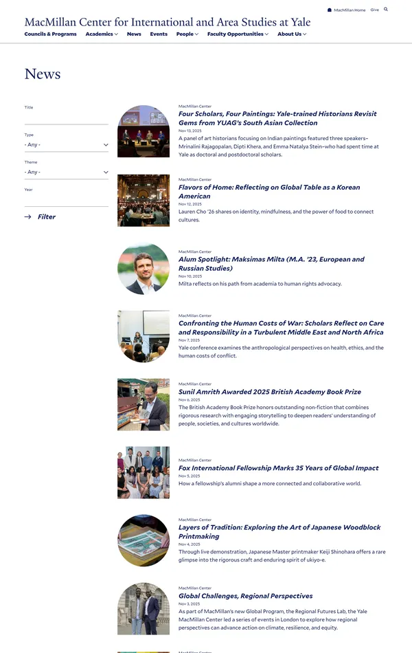 Новости Macmillan Yale, тематика — Образование, цвета — Белый, стиль — Классический, типографика — С засечками, Без засечек