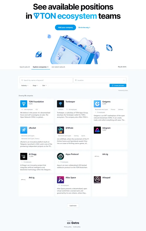 Каталог TON, тематика — Крипто  и блокчейн, цвета — Белый, стиль — Корпоративный, типографика — Без засечек