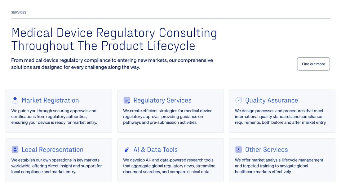 Секция «Услуги» с сайта https://www.pureglobal.com/, тематика — Бизнес и профессиональные услуги, цвета — Белый, стиль — Корпоративный, типографика — Без засечек