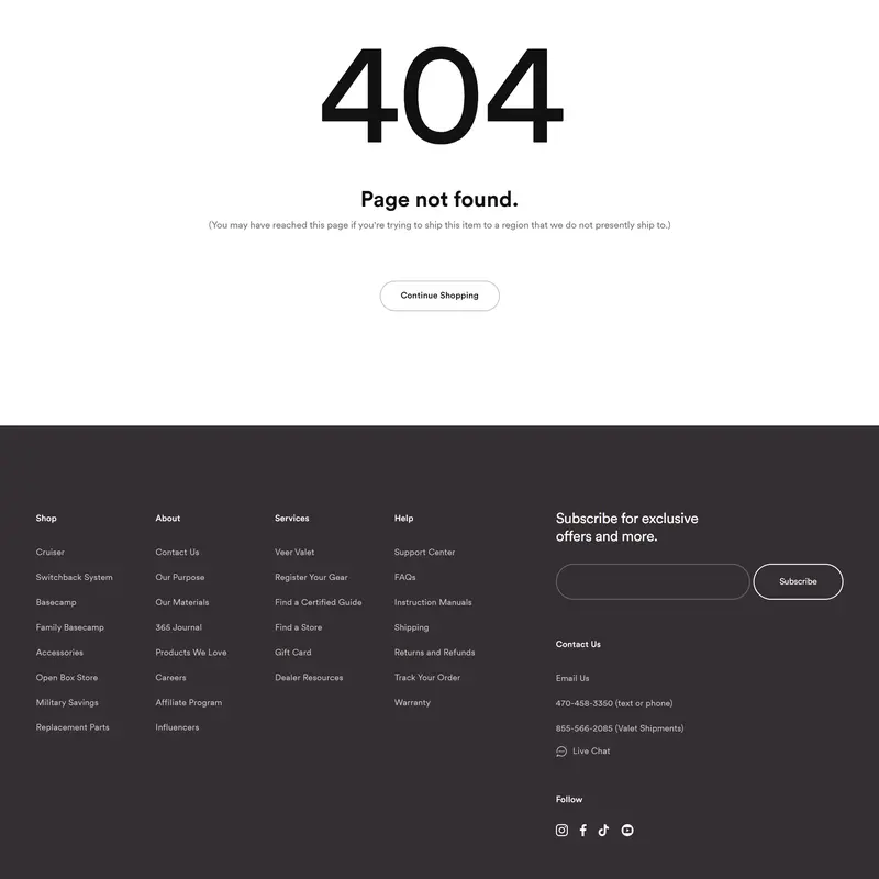 404-страница Veer, тематика — Интернет-магазин, цвета — Белый, Черный, стиль — Минимализм, типографика — Без засечек