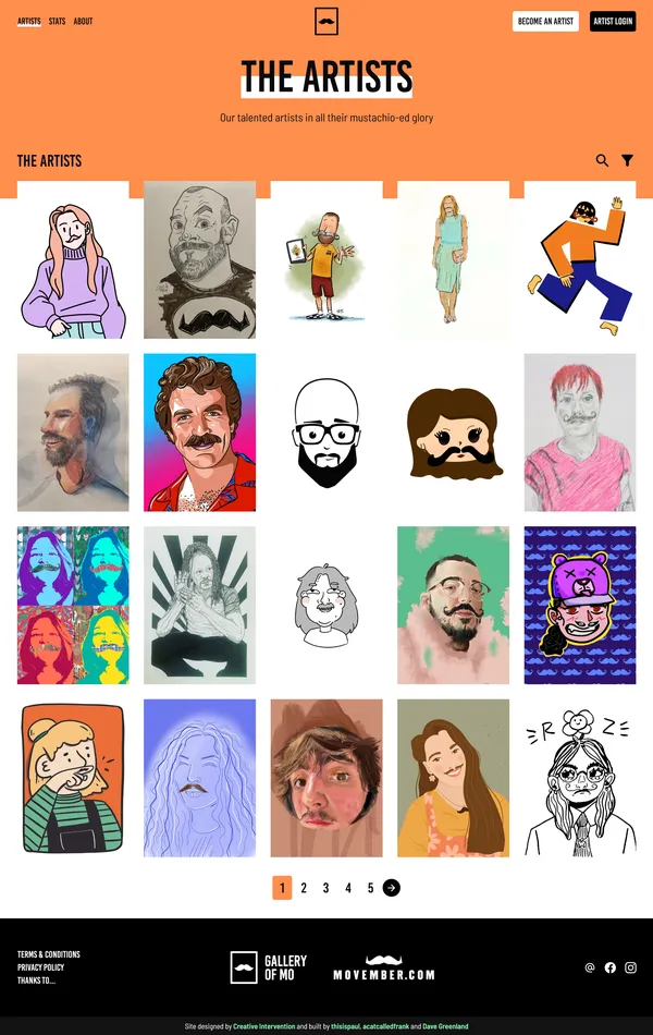 Секция «Команда» с сайта https://www.galleryofmo.com/, тематика — Искусство, цвета — Белый, Черный, Серый, Оранжевый, стиль — Рисованный, типографика — Без засечек, Рукописные