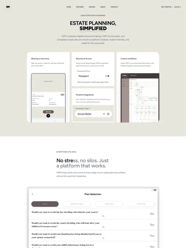 Продукт YEPP, тематика — SaaS, цвета — Белый, стиль — Корпоративный, Минимализм, типографика — Без засечек