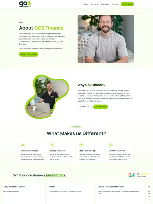 Страница о компании GO2 Finance, тематика — Финансы, цвета — Белый, Черный, Серый, стиль — Корпоративный, Минимализм, типографика — Без засечек