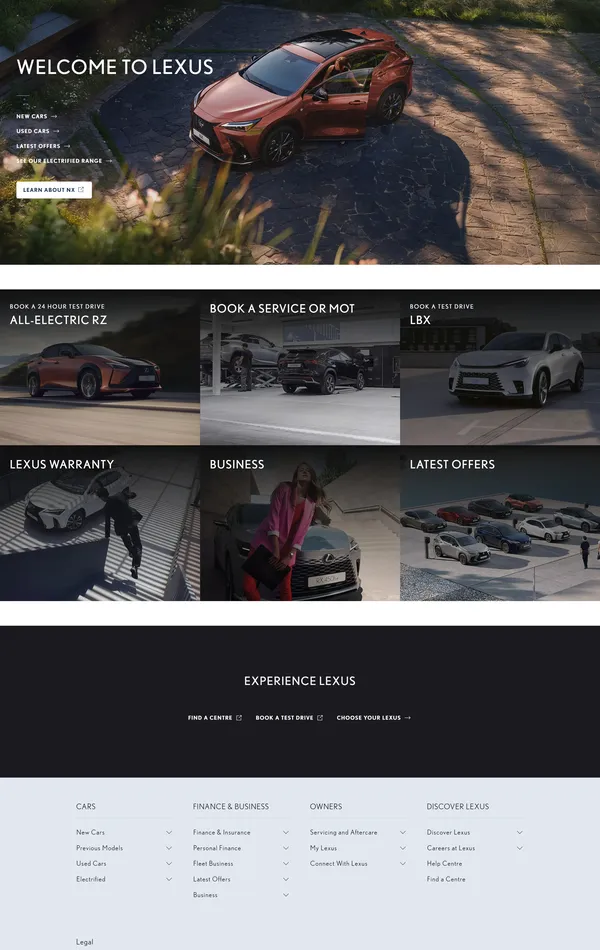 Главная Lexus, тематика — Бизнес и профессиональные услуги, цвета — Белый, Черный, Серый, стиль — Корпоративный, типографика — Без засечек