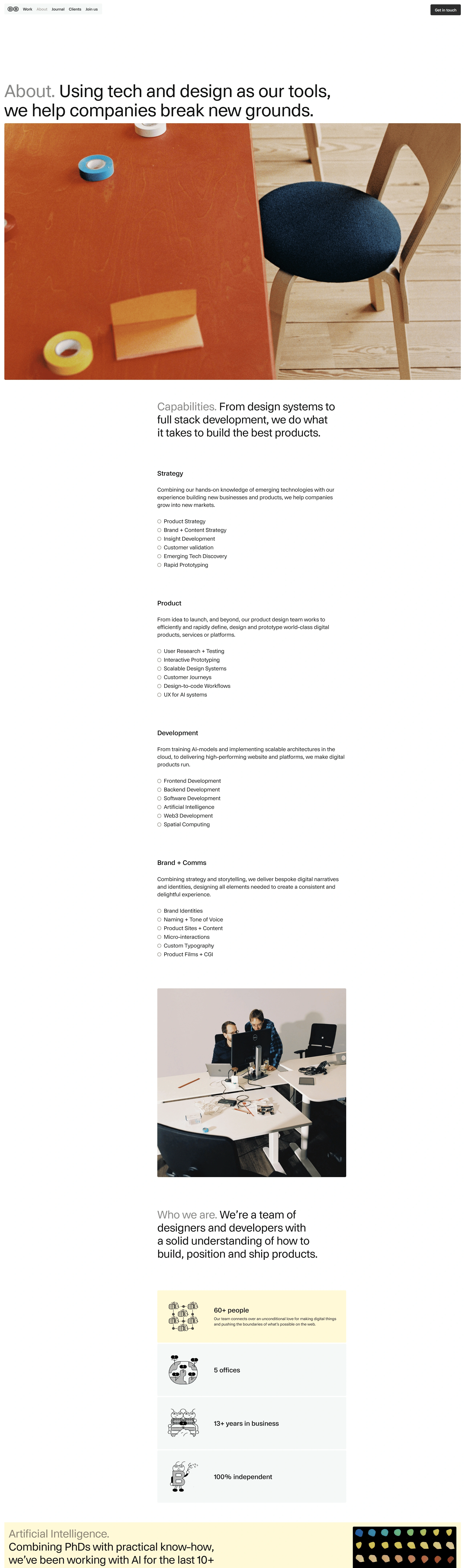 Bakken & Bæck Страница о компании Bakken & Bæck, тематика — Дизайн, цвета — Белый, Серый, Коричневый, стиль — Корпоративный, Минимализм, типографика — Без засечек