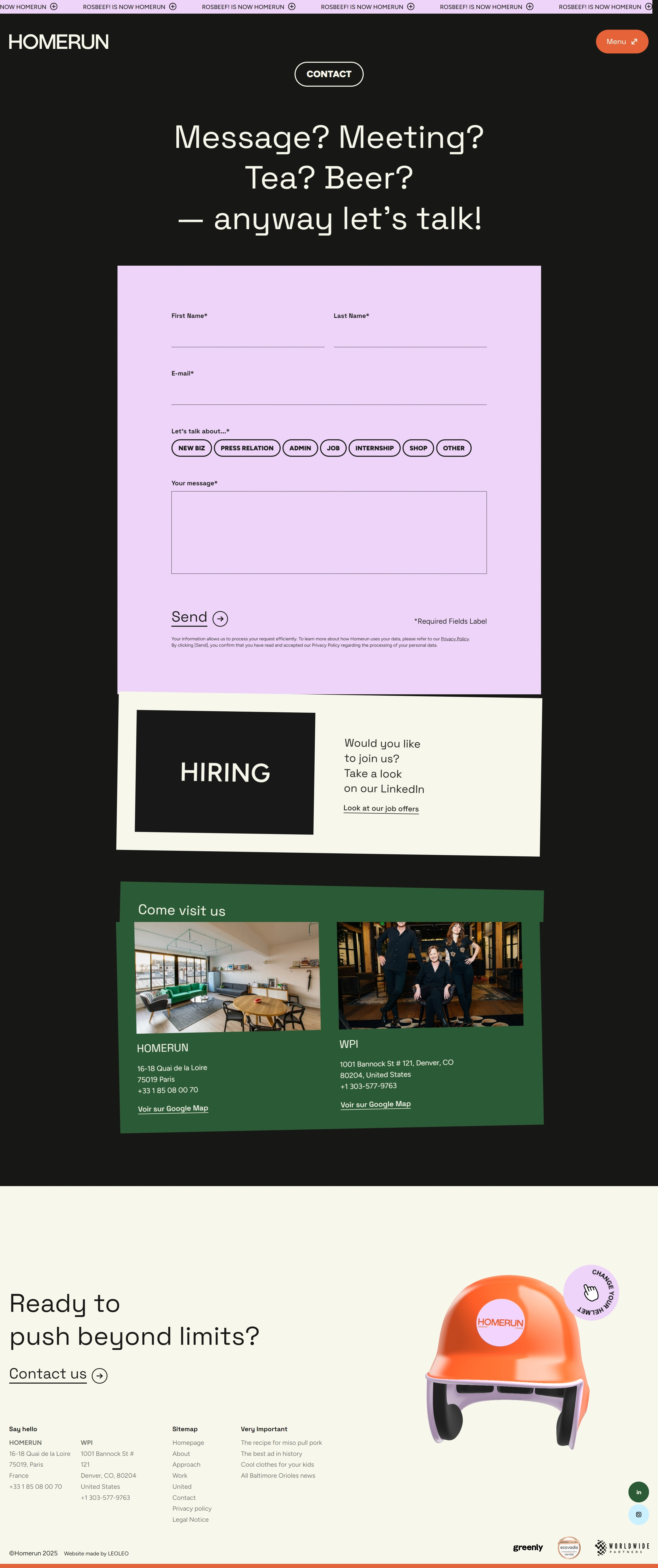 HOMERUN Creative Things Контакты HOMERUN Creative Things, тематика — Агентство , цвета — Белый, Черный, стиль — Корпоративный, Минимализм, типографика — Без засечек