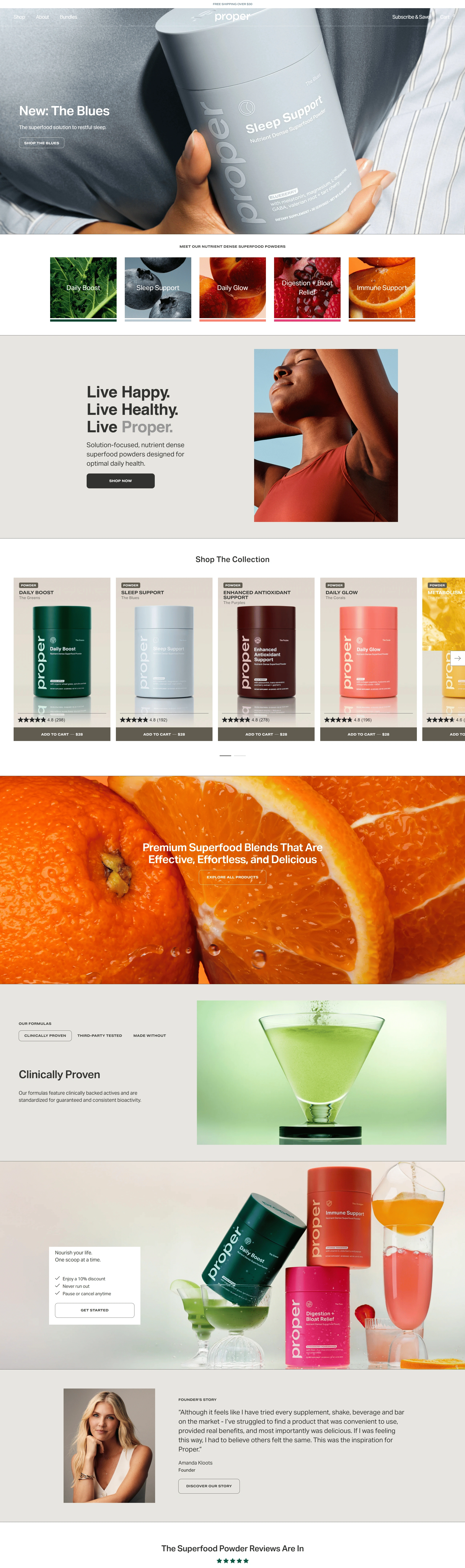 Proper Health Продукт Proper Health, тематика — Здоровье и фитнес, цвета — Белый, Серый, стиль — Минимализм, Органический и природный, типографика — Без засечек