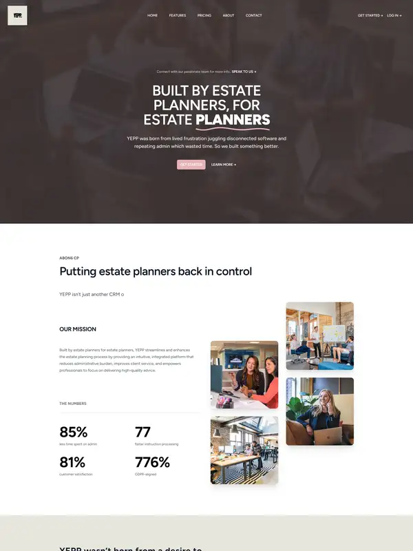 Страница о компании YEPP, тематика — SaaS, цвета — Белый, Черный, стиль — Корпоративный, Карточный, Минимализм, типографика — Без засечек