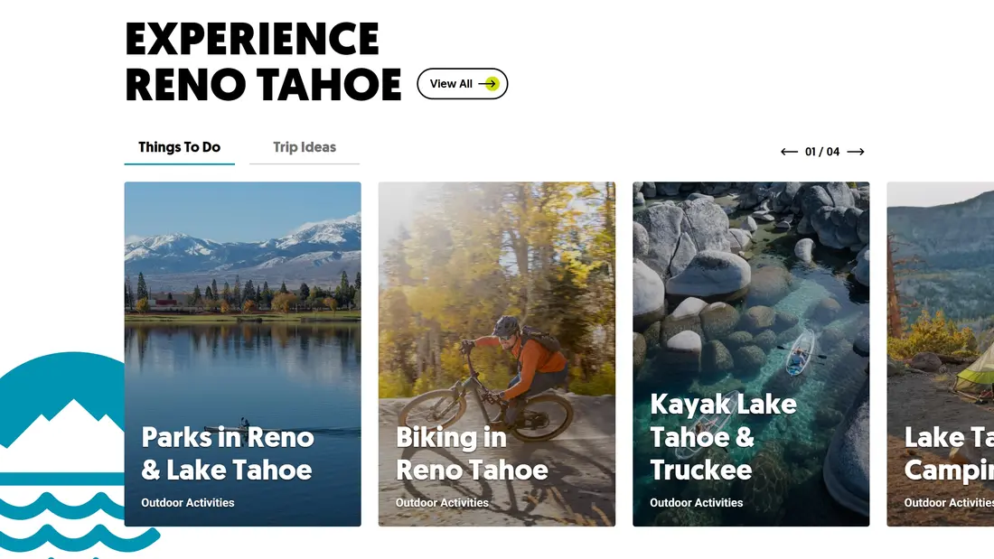 Секция «Товары» с сайта https://draft/d92https://www.visitrenotahoe.com/16d2c836a4018b3e7d90a1a295e8c, тематика — Путешествия и туризм, цвета — Белый, Черный, Серый, стиль — Корпоративный, типографика — Без засечек