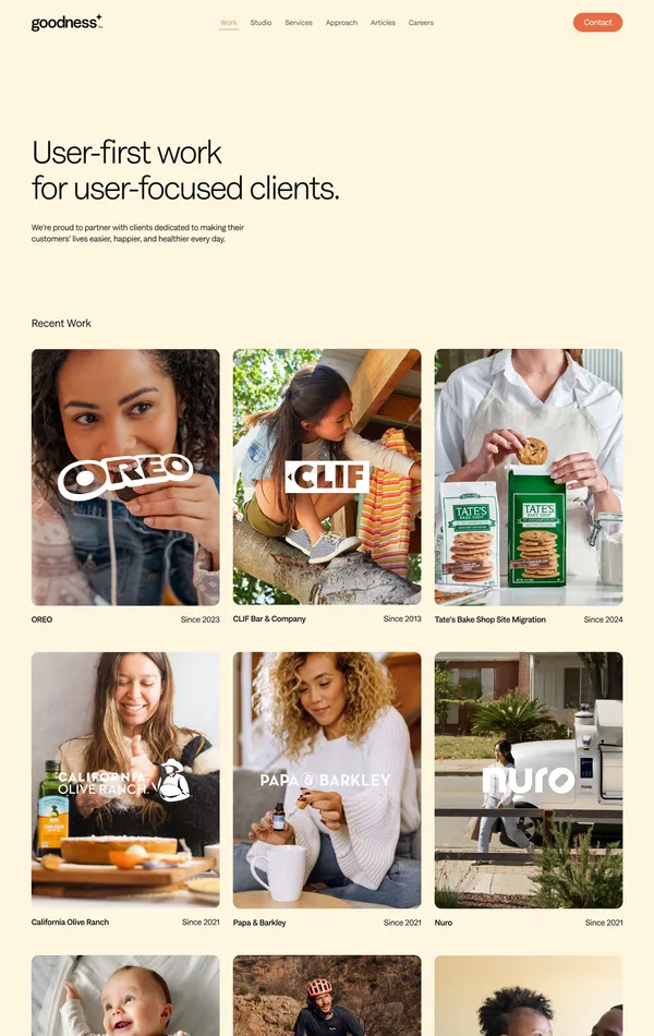 Портфолио Goodness Inc., тематика — Агентство , цвета — Белый, Серый, стиль — Корпоративный, типографика — Без засечек