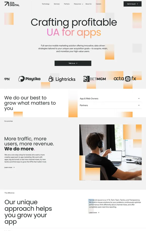 Главная Z2A Digital, тематика — Маркетинг, цвета — Белый, стиль — Корпоративный, типографика — Без засечек