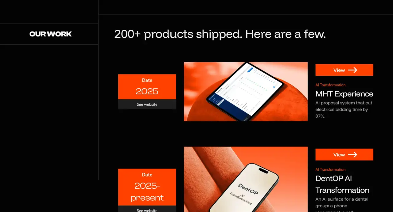 Секция «Портфолио» с сайта https://neovision.dev/, тематика — IT и программное обеспечение, цвета — Черный, Красный, стиль — Корпоративный, Карточный, Минимализм, типографика — Без засечек