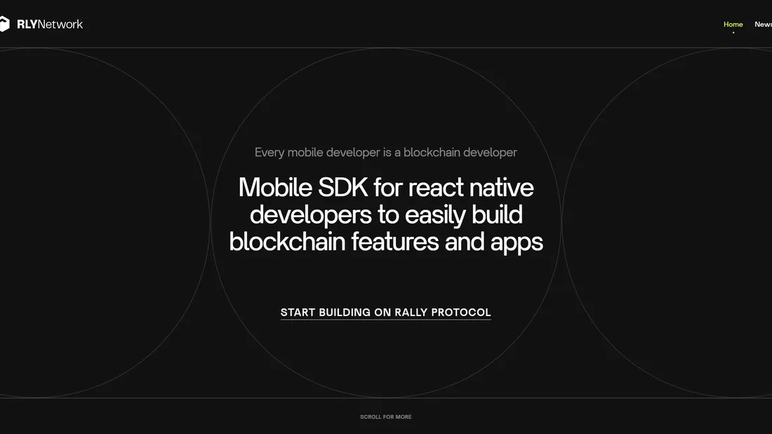 Секция «Первый экран» с сайта https://rly.network/, тематика — Крипто  и блокчейн, цвета — Черный, стиль — Корпоративный, Минимализм, типографика — Без засечек