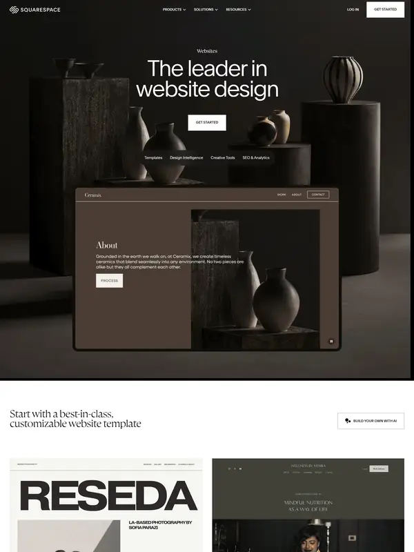 Многостраничный сайт Squarespace, тематика — SaaS, цвета — Белый, Черный, Серый, стиль — Минимализм, типографика — Без засечек