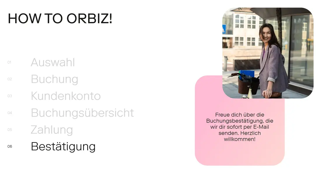 Секция «Этапы» с сайта https://orbiz-flex.ch/, тематика — Путешествия и туризм, цвета — Белый, стиль — Минимализм, типографика — Без засечек