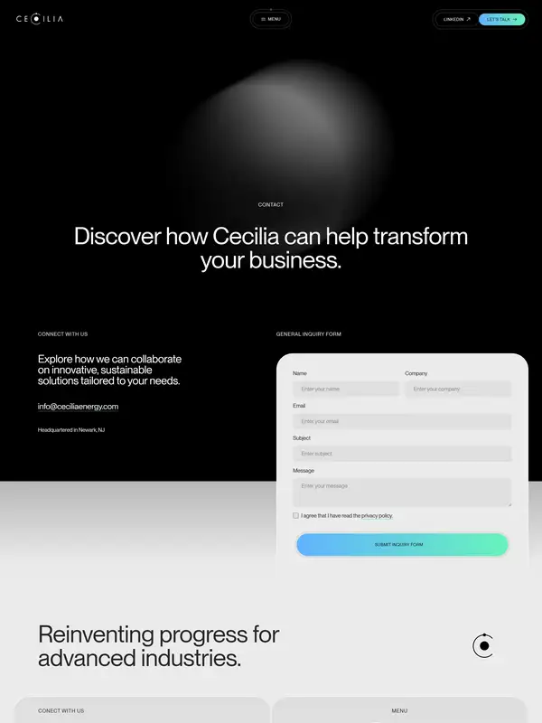 Контакты Cecilia, тематика — Другое, цвета — Белый, Черный, стиль — Корпоративный, Минимализм, типографика — Без засечек