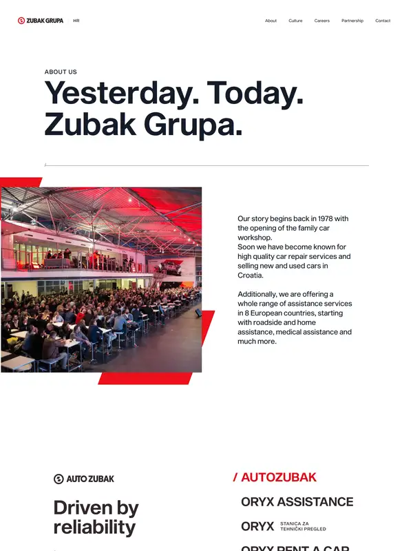 Страница о компании Zubak Grupa, тематика — HR, цвета — Белый, Черный, Серый, стиль — Корпоративный, Минимализм, типографика — Без засечек