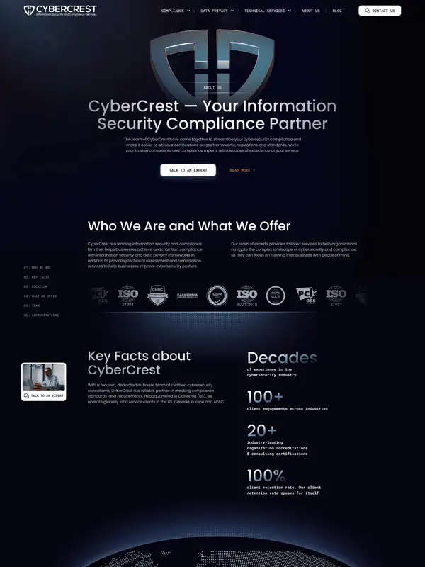 Лендинг CyberCrest, тематика — IT и программное обеспечение, цвета — Черный, стиль — Корпоративный, типографика — Без засечек
