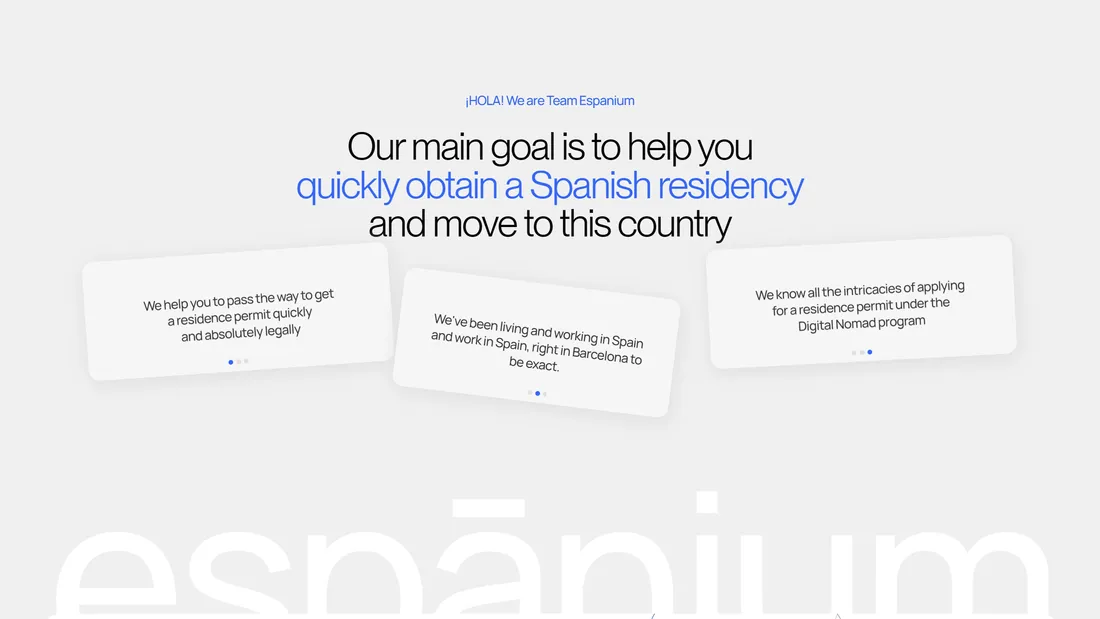 Секция «Призыв к действию» с сайта https://espanium.com/en, тематика — Путешествия и туризм, цвета — Белый, стиль — Корпоративный, Минимализм, типографика — Без засечек