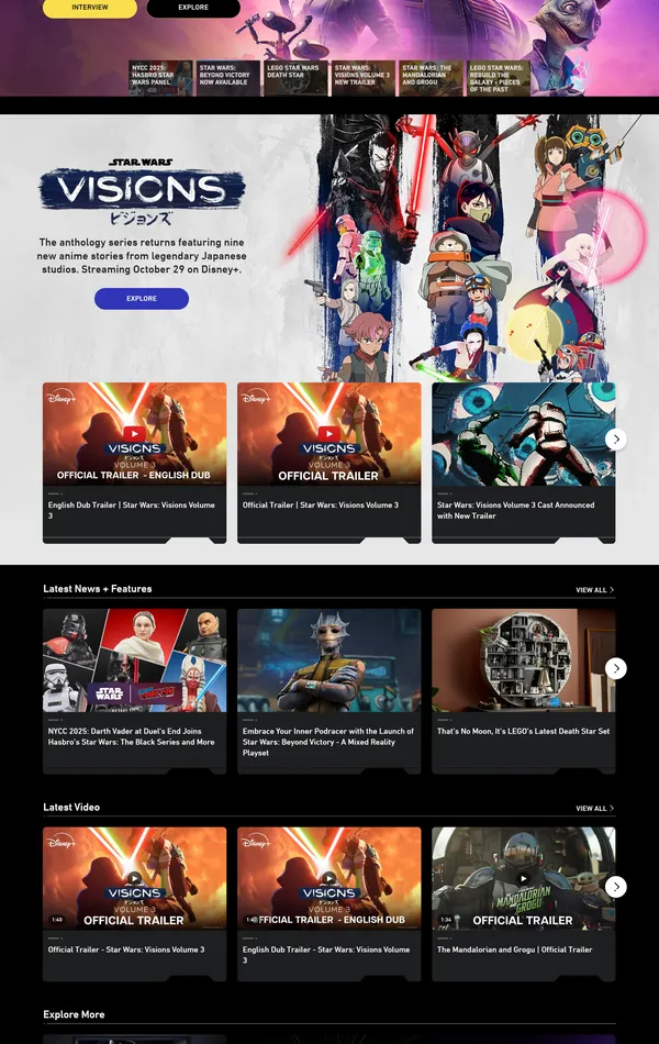 Главная Star Wars, тематика — Развлечения, цвета — Белый, Черный, Серый, стиль — Фестивальный, типографика — Без засечек