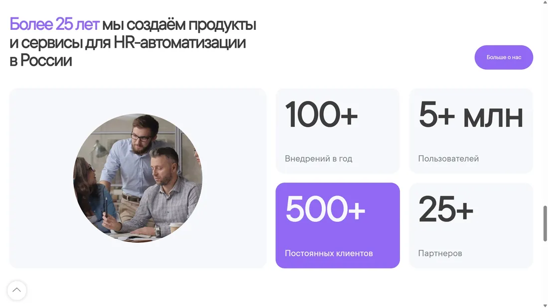 Секция «О компании» с сайта https://websoft.ru/, тематика — HR, цвета — Белый, стиль — Корпоративный, Минимализм, типографика — Без засечек