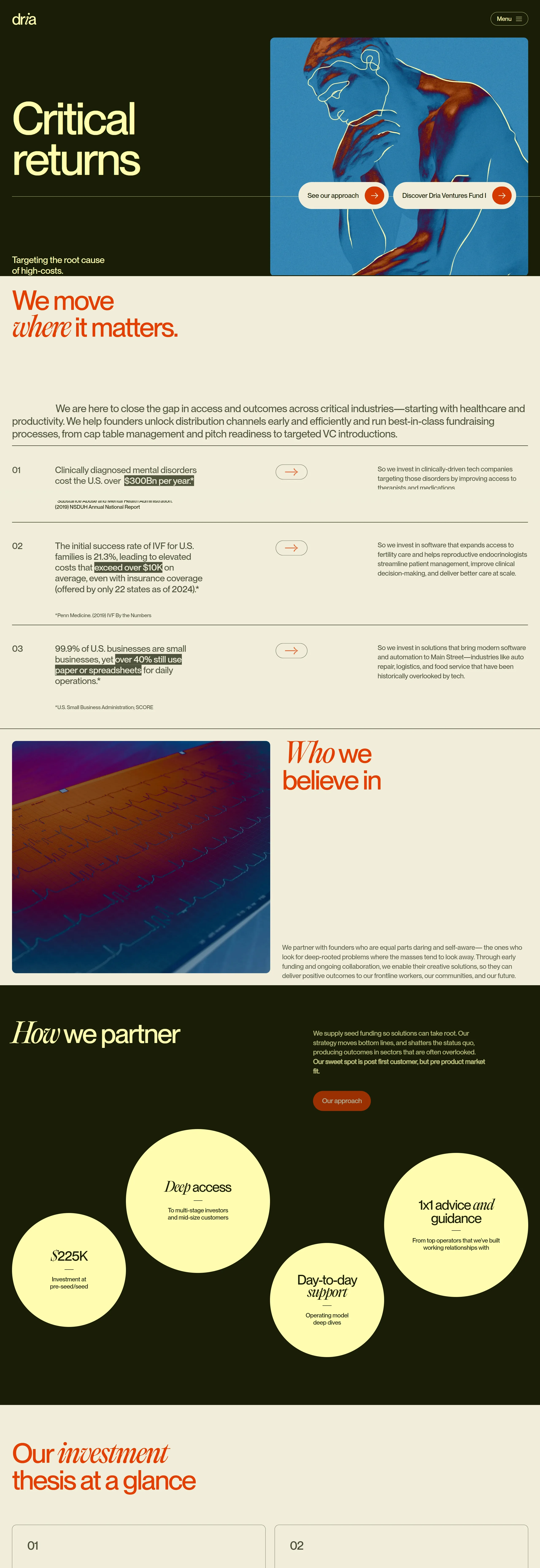 Главная Dria Ventures, тематика — Финансы, цвета — Белый, Черный, стиль — Корпоративный, типографика — Без засечек