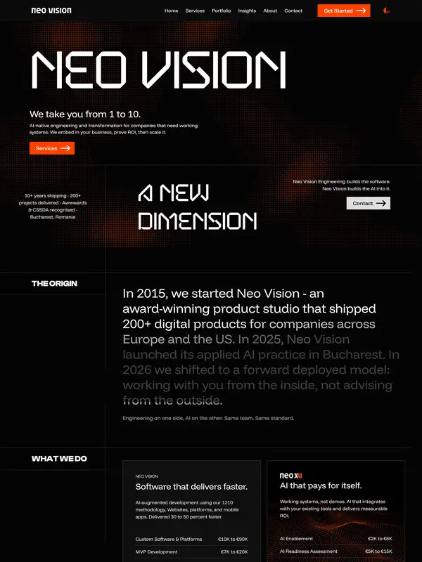 Лендинг Neo Vision, тематика — IT и программное обеспечение, цвета — Черный, стиль — Корпоративный, Минимализм, типографика — Без засечек, Декоративные