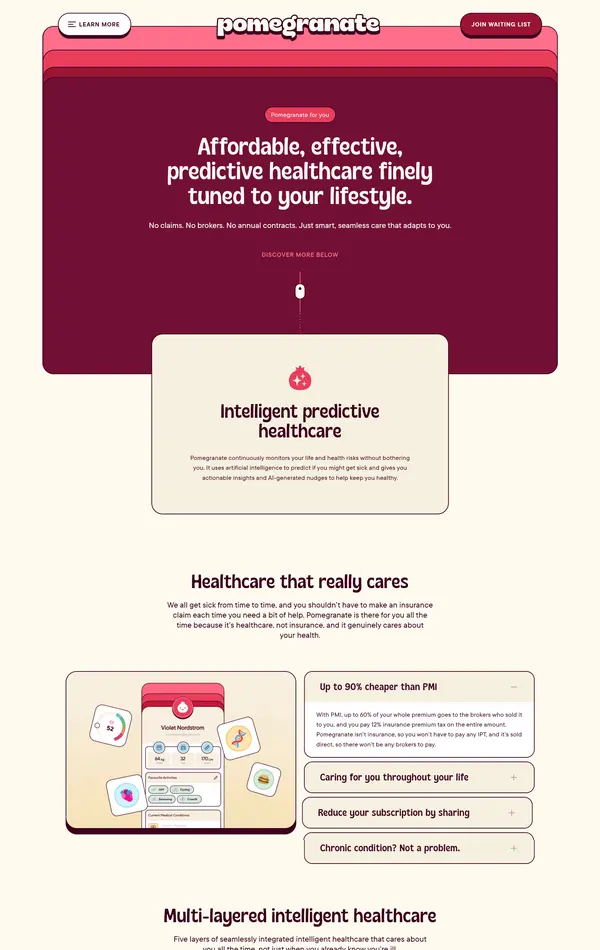 Продукт Pomegranate, тематика — Здоровье и фитнес, цвета — Белый, Коричневый, стиль — Корпоративный, типографика — Без засечек