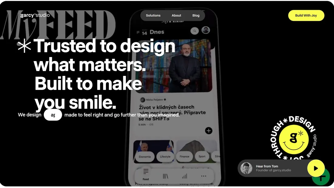 Секция «Первый экран» с сайта https://www.garcy.studio/, тематика — Дизайн, Бизнес и профессиональные услуги, Агентство , цвета — Черный, Серый, стиль — Минимализм, типографика — Без засечек