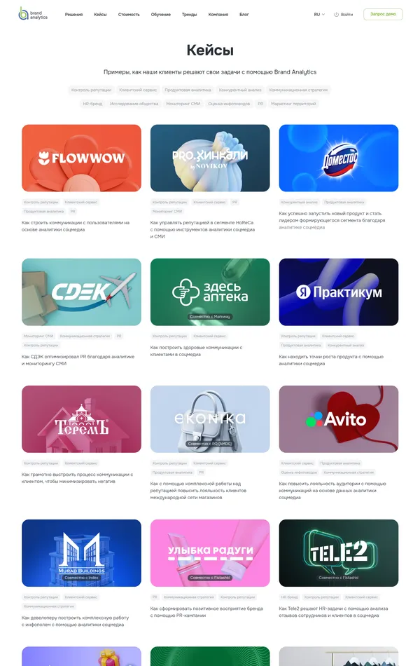 Портфолио Brand Analytics, тематика — Бизнес и профессиональные услуги, цвета — Белый, Серый, стиль — Корпоративный, типографика — Без засечек