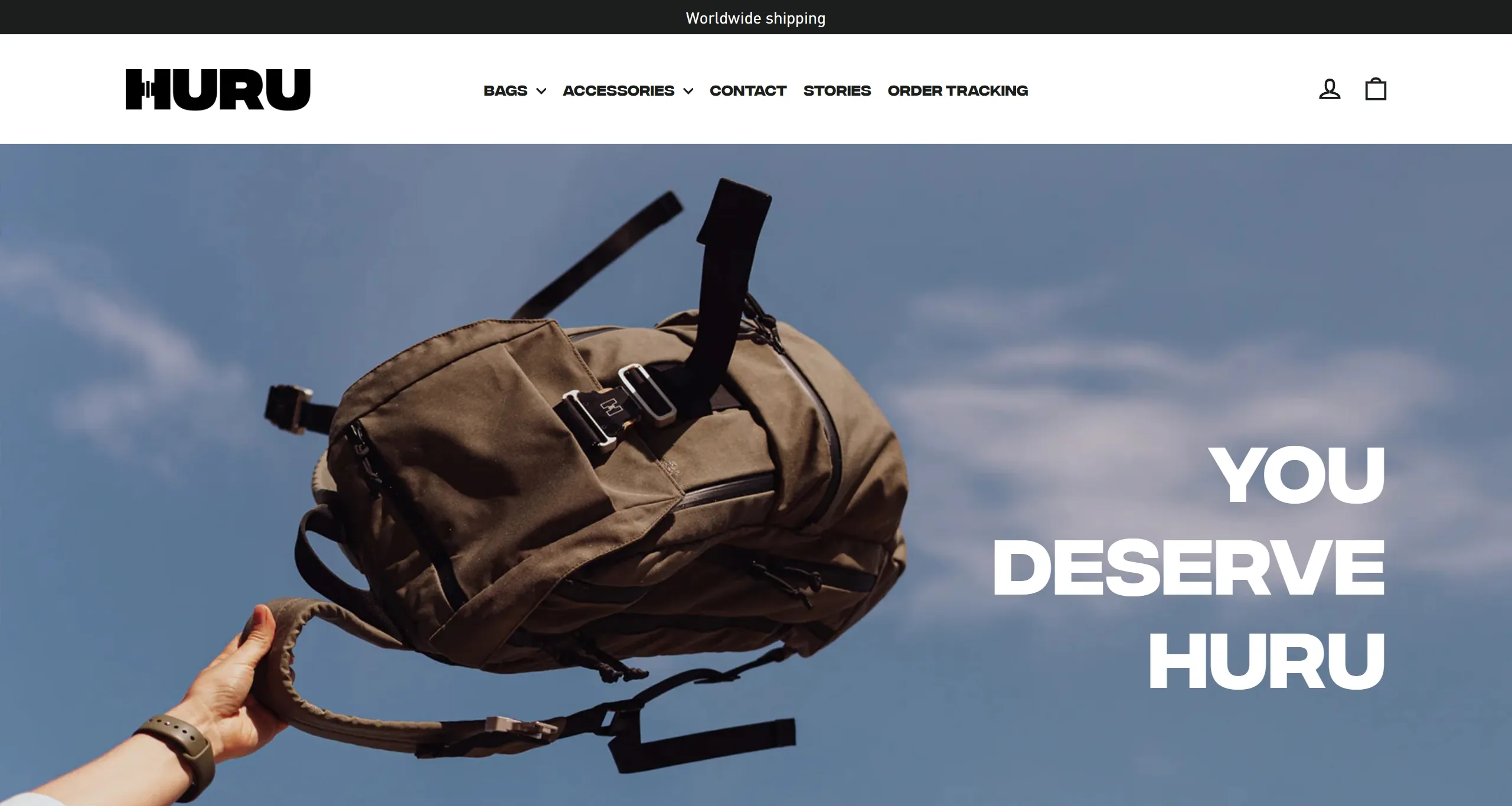 HURU Секция «Первый экран» с сайта https://huru.rocks/, тематика — Интернет-магазин, цвета — Белый, Черный, Серый, стиль — Классический, типографика — Без засечек