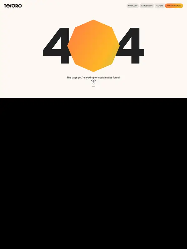 404-страница Tesoro, тематика — Другое, цвета — Белый, стиль — Минимализм, типографика — Без засечек