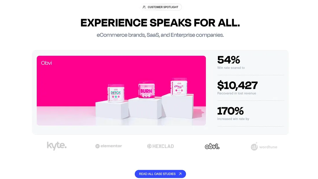 Секция «Кейсы» с сайта https://www.chargeflow.io/products/connect, тематика — IT и программное обеспечение, Финансы, цвета — Белый, стиль — Корпоративный, Минимализм, типографика — Без засечек