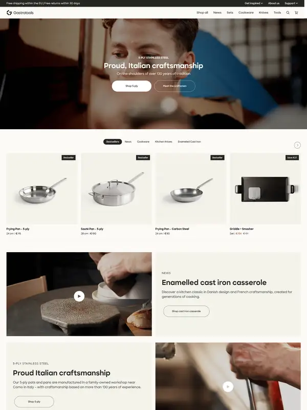 Главная Gastrotools, тематика — Еда и напитки, цвета — Белый, Черный, Серый, стиль — Минимализм, типографика — Без засечек