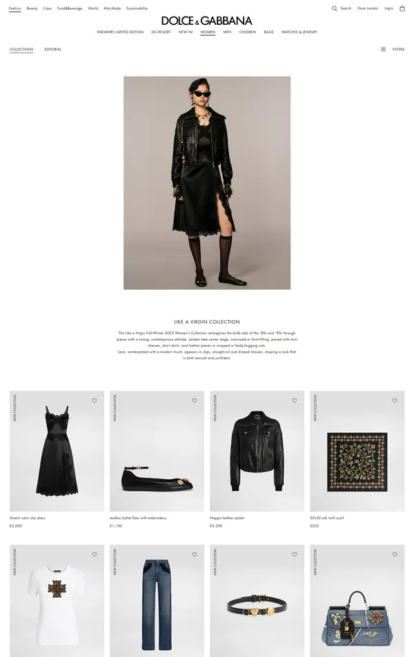 Каталог Dolce&Gabbana, тематика — Интернет-магазин, Одежда, цвета — Белый, стиль — Корпоративный, Минимализм, типографика — Без засечек