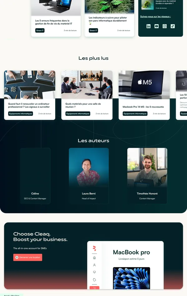 Блог Cleaq, тематика — IT и программное обеспечение, цвета — Белый, Черный, Серый, стиль — Корпоративный, типографика — Без засечек