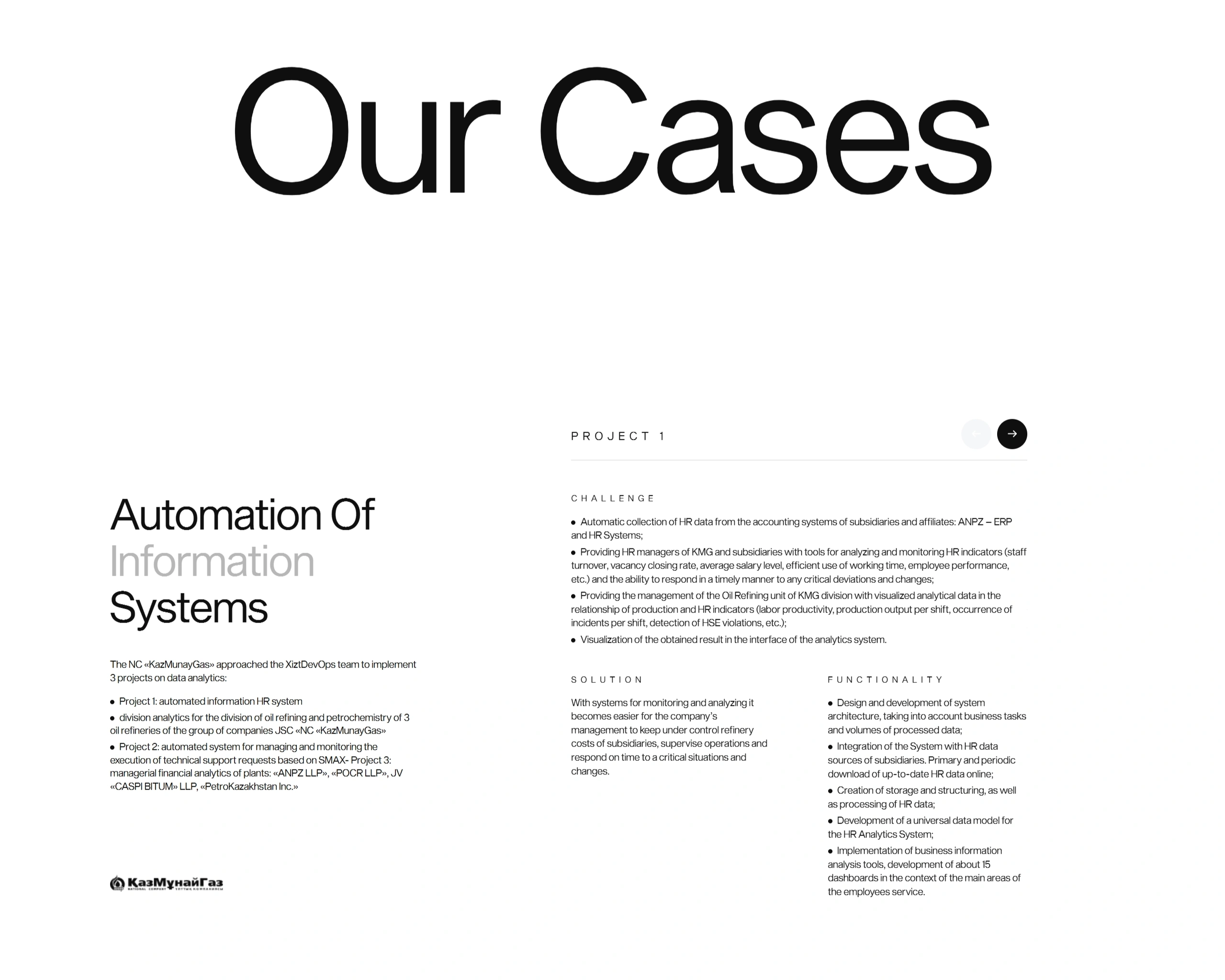 Xizt Agency Секция «Кейсы» с сайта https://xiztdevops.com/, тематика — IT и программное обеспечение, цвета — Белый, Серый, стиль — Корпоративный, Минимализм, типографика — Без засечек, Декоративные