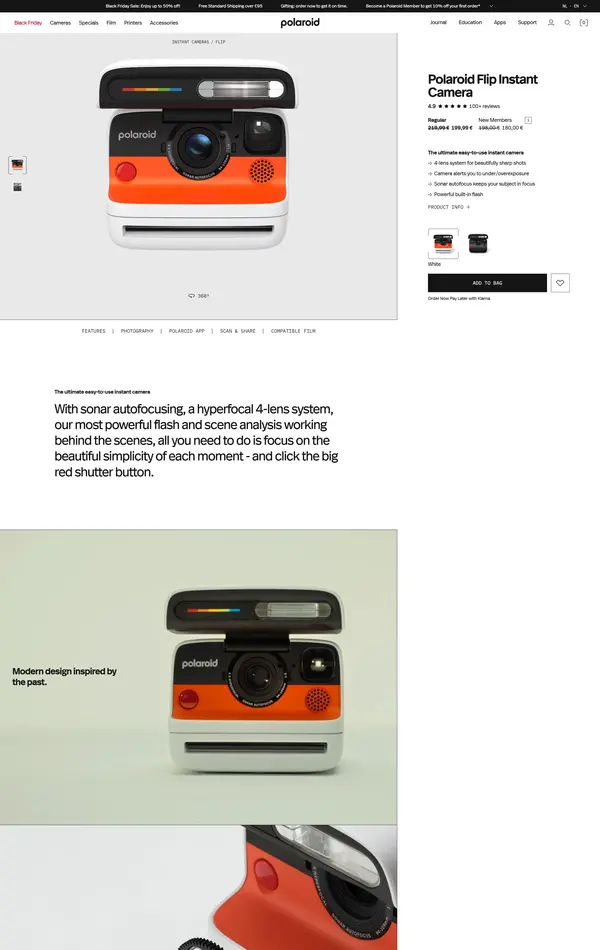 Продукт Polaroid, тематика — Продукт, цвета — Белый, Серый, стиль — Ретро, типографика — Без засечек