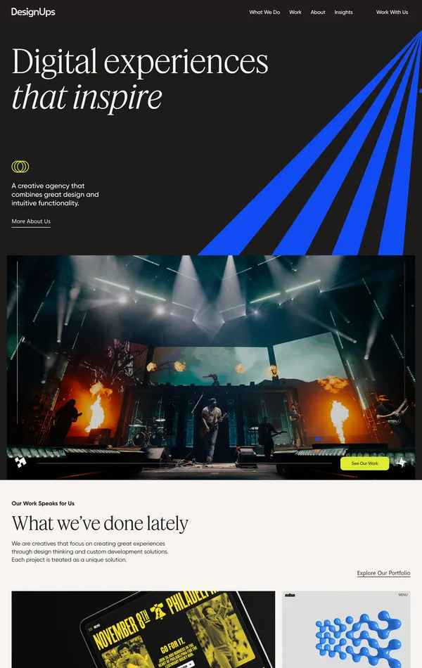 Главная DesignUps, тематика — Агентство , цвета — Белый, Черный, Серый, стиль — Корпоративный, типографика — Без засечек