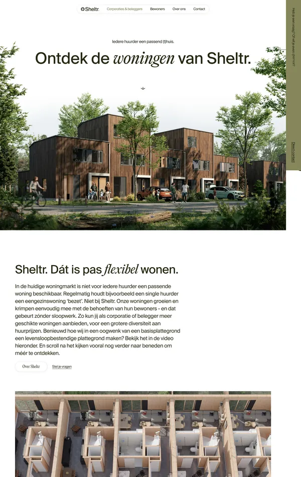 Главная Sheltr, тематика — Недвижимость, цвета — Белый, Серый, стиль — Корпоративный, типографика — Без засечек