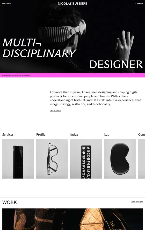 Главная Nicolas Bussière, тематика — Дизайн, цвета — Белый, Черный, Серый, стиль — Минимализм, Типографика, типографика — Без засечек