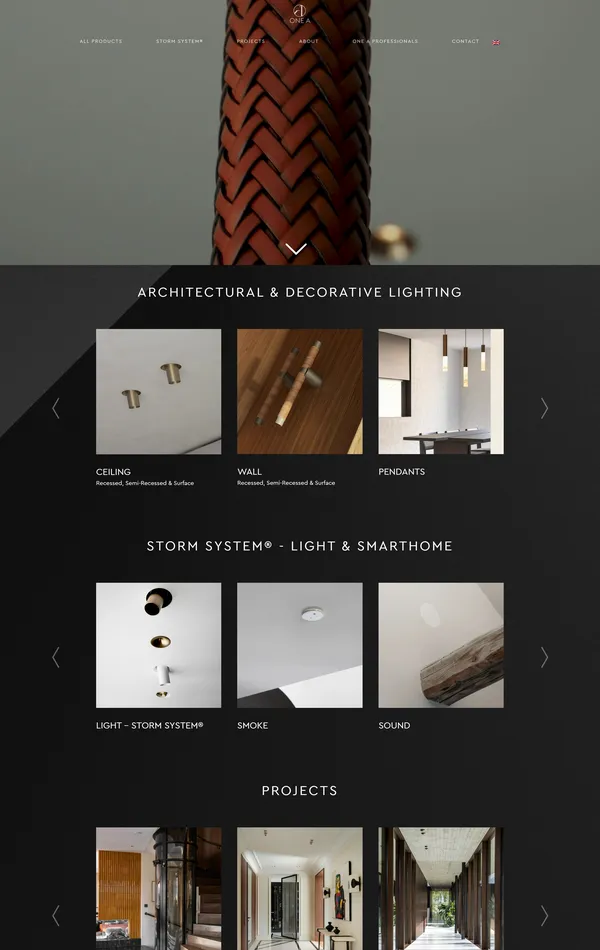 Главная ONE A, тематика — Дизайн, цвета — Черный, Серый, стиль — Корпоративный, Минимализм, типографика — Без засечек