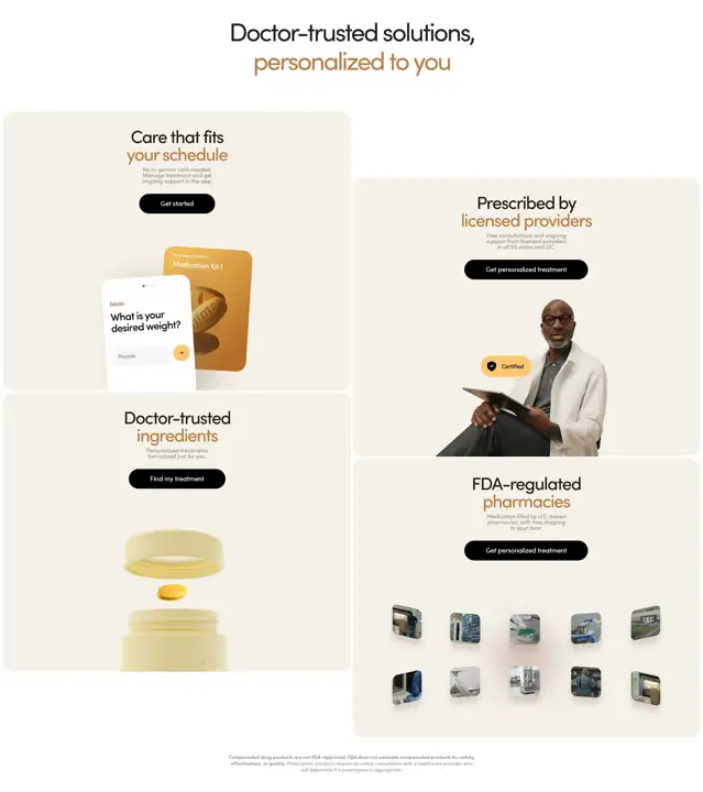 Секция «Преимущества» с сайта https://www.hims.com/, тематика — Здоровье и фитнес, цвета — Белый, стиль — Корпоративный, Карточный, Минимализм, типографика — Без засечек